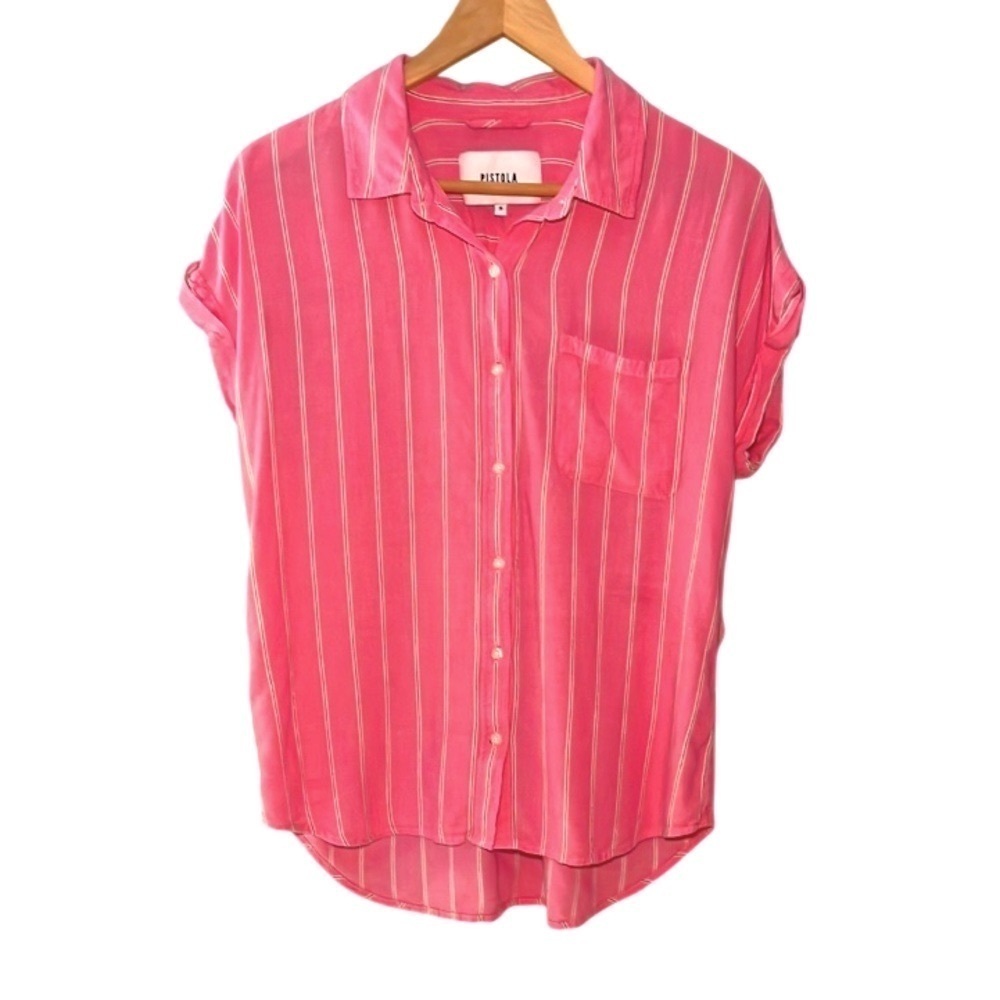 Pistola Pink and White Striped Cotton Short Sleeve Shirt